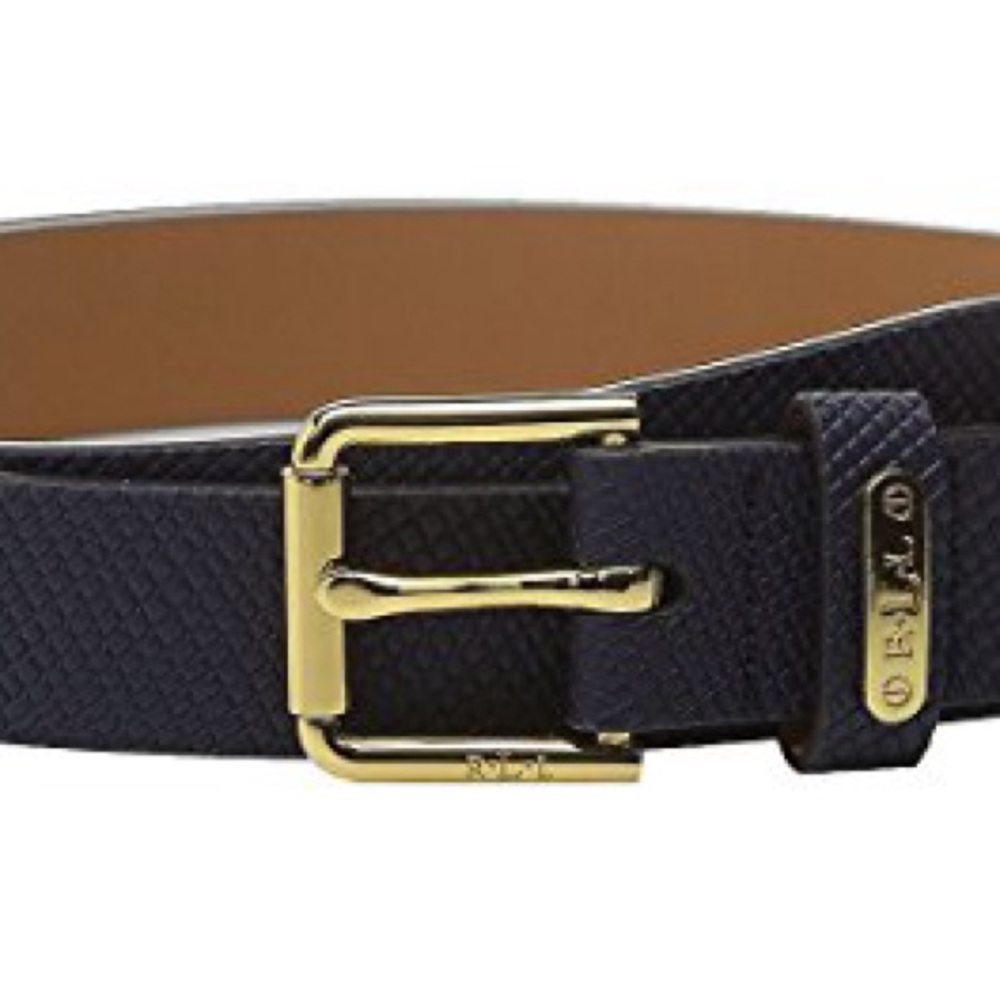 Ralph Lauren Dark Blue Belt with Gold Accents